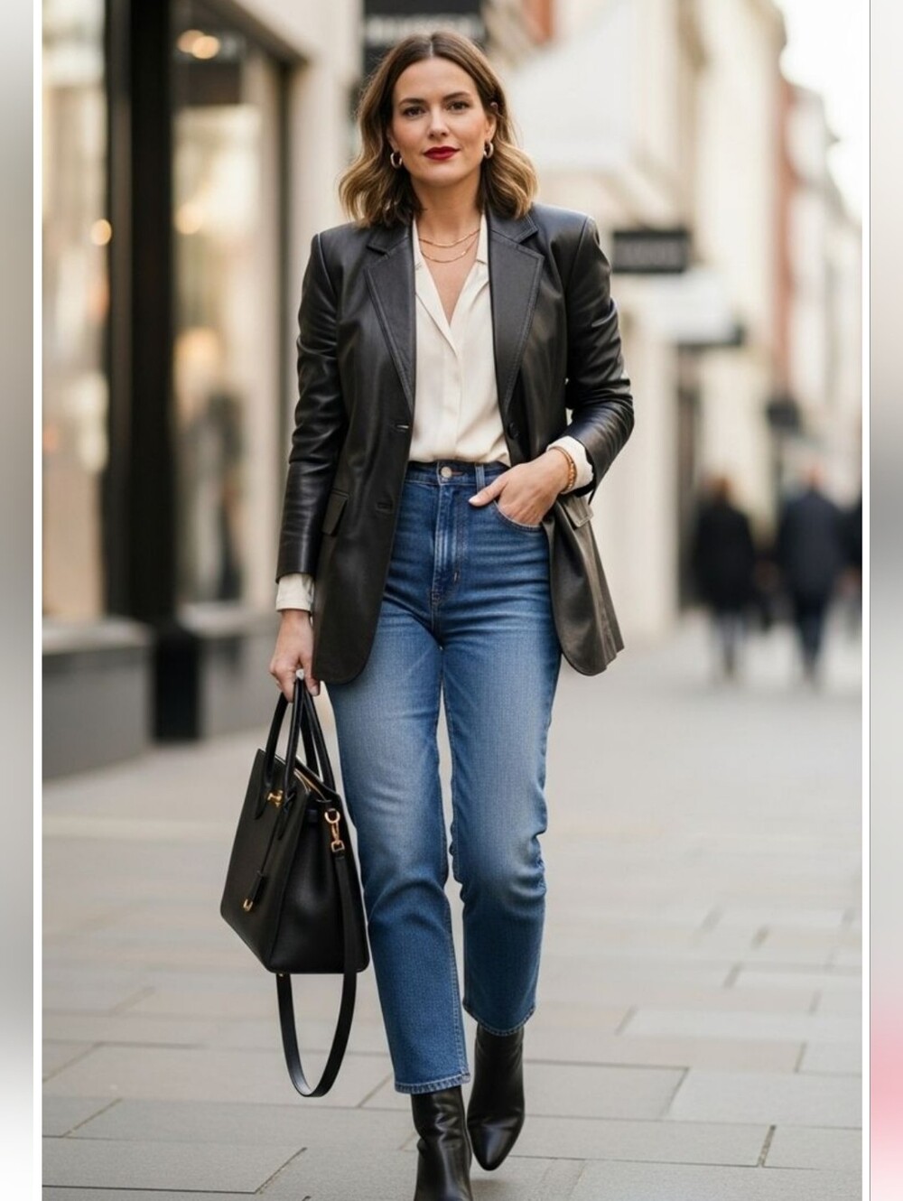 GAP Black Leather Button-Front Blazer